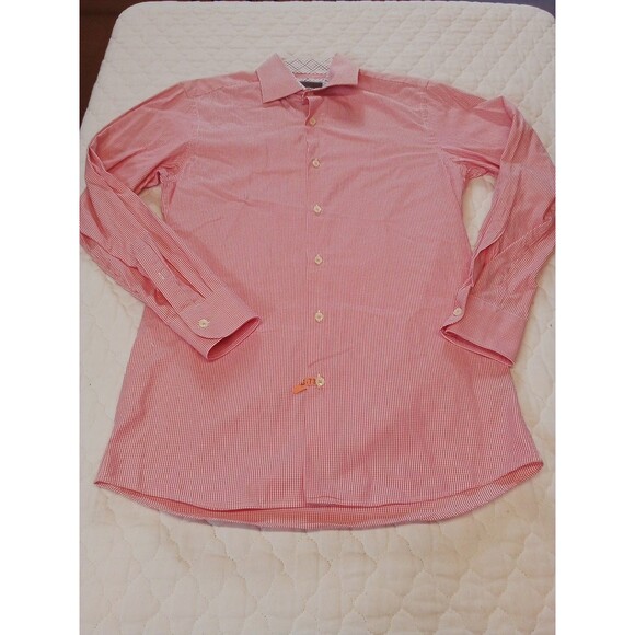 Men's Tattersall London Red Button Down Long Sleeve Shirt Size 15 (32/33) - Picture 3 of 14